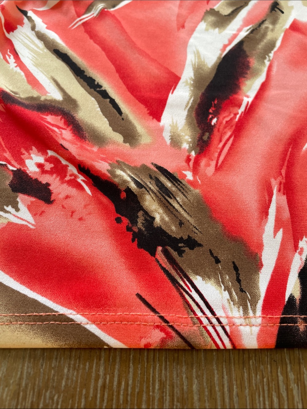 Wrapper Coral and Brown Abstract Sleeveless Ruched-Strap Top - Picture 6 of 6